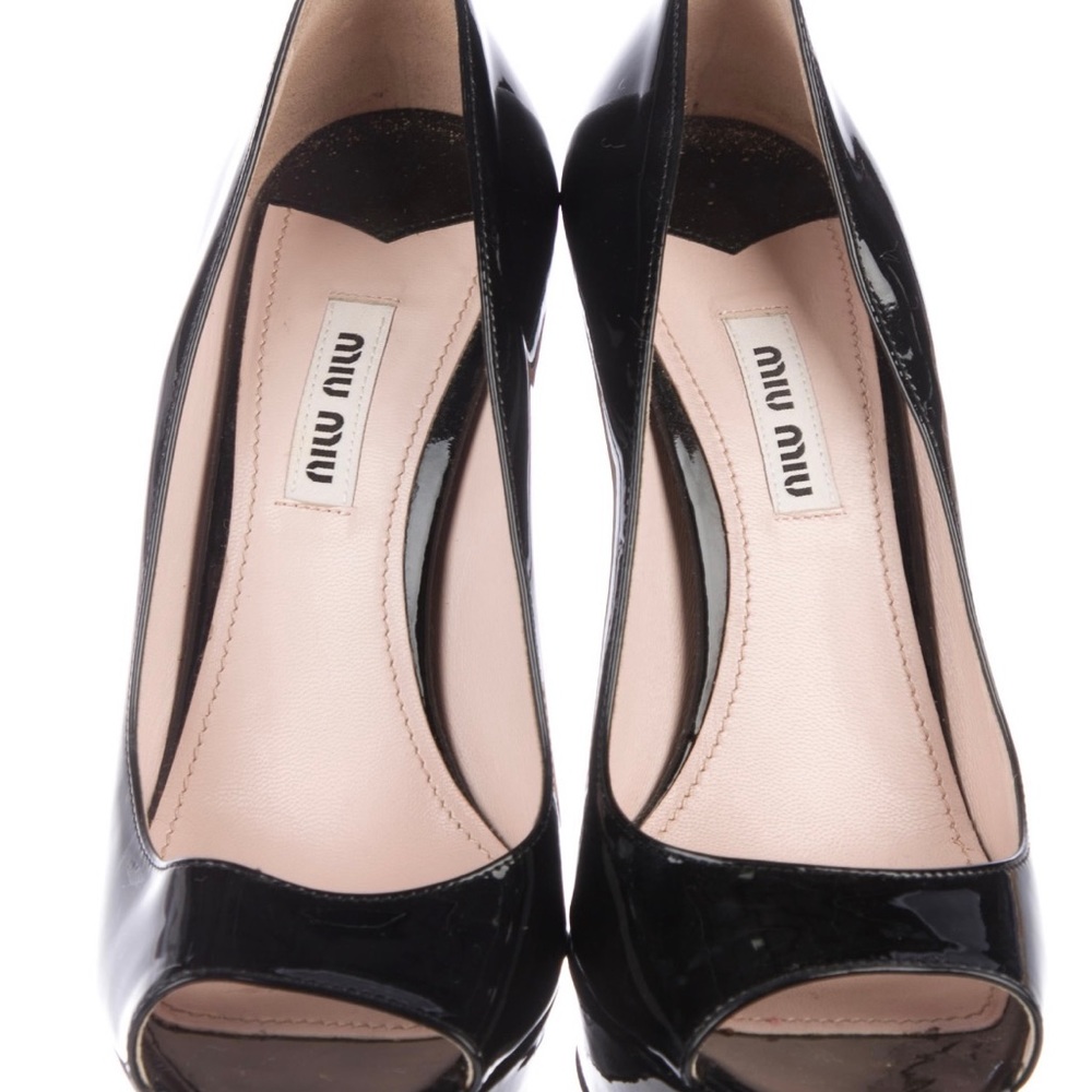 Miu Miu Peep-Toe Black Leather Pumps